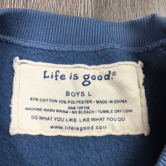 Life is Good Boys Pullover Sweatshirt Fleece Crew Neck Graphic Logo Blue Large - Picture 4 of 5